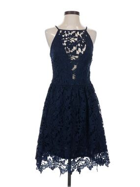love...ady Navy Floral Lace Halter Mini Dress